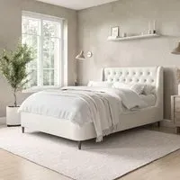 Small Double Ottoman Bed with Storage - Cream, Fabric