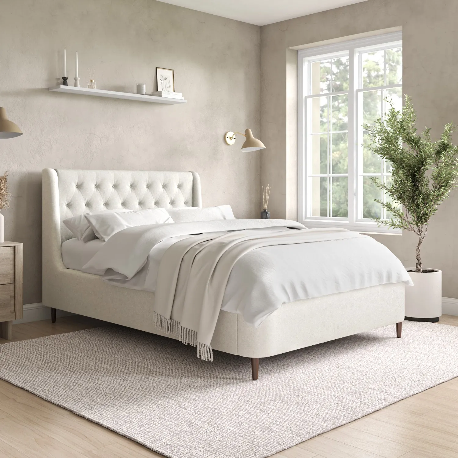 Small Double Ottoman Bed with Storage - Cream, Fabric