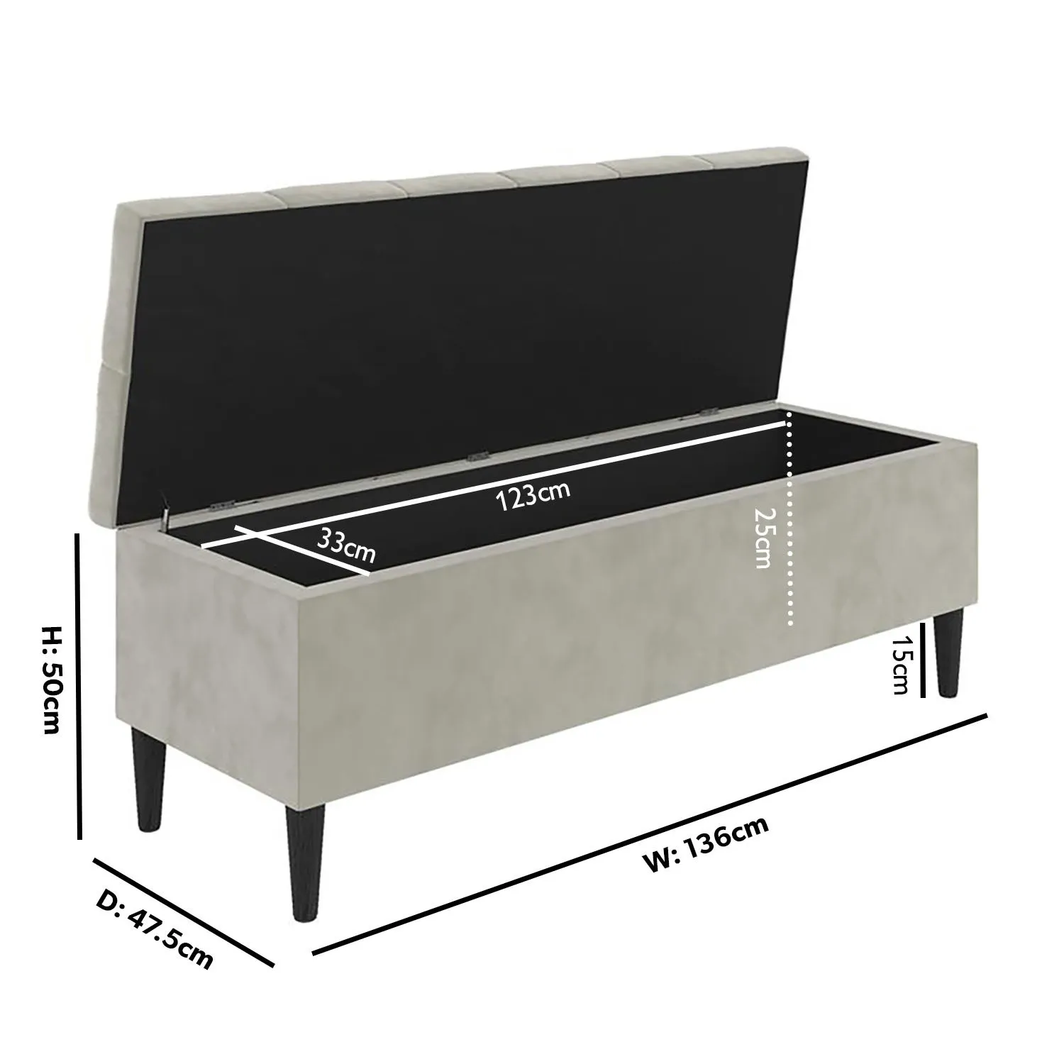 Storage Ottoman Bench - Beige, Velvet