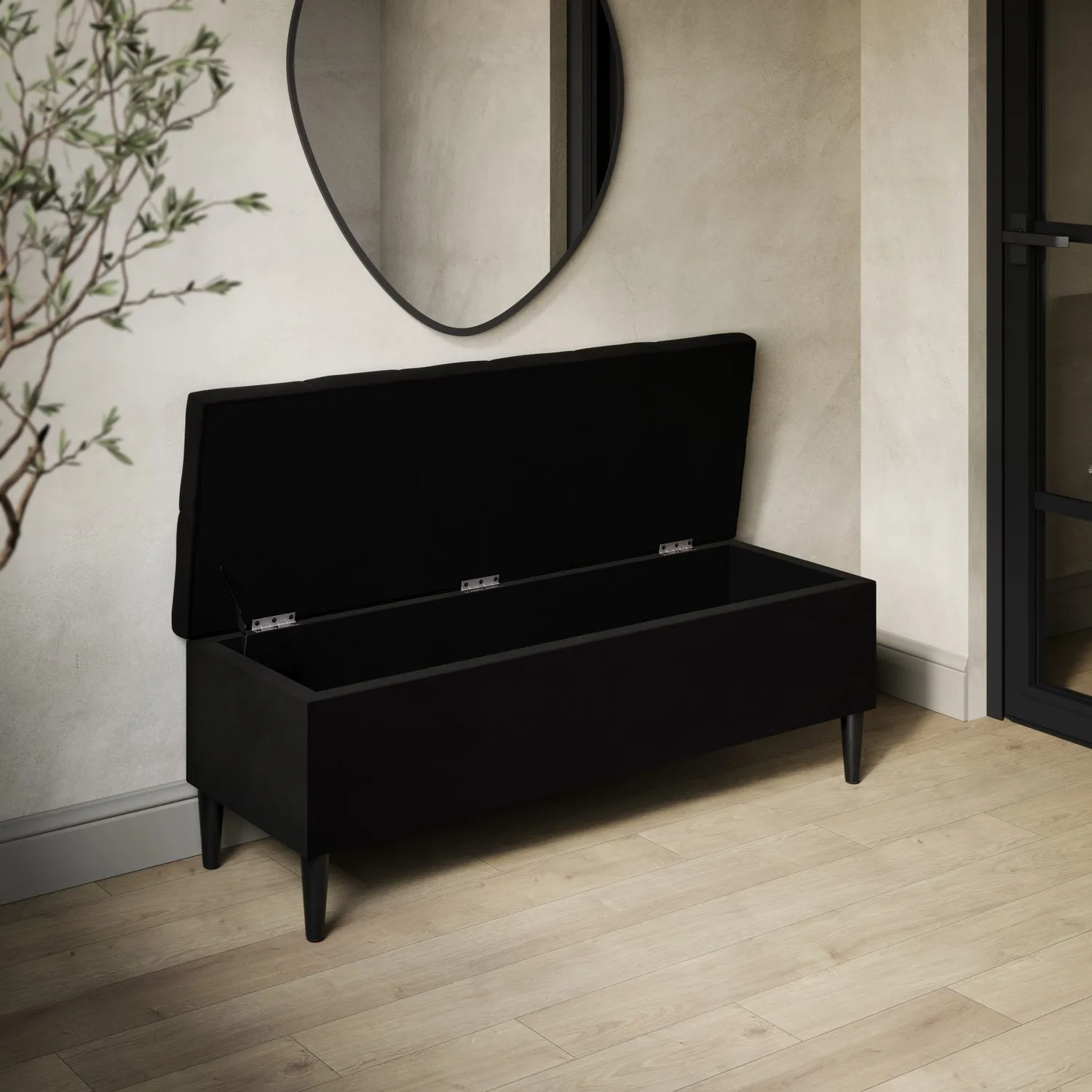 Storage Ottoman Bench - Black, Velvet