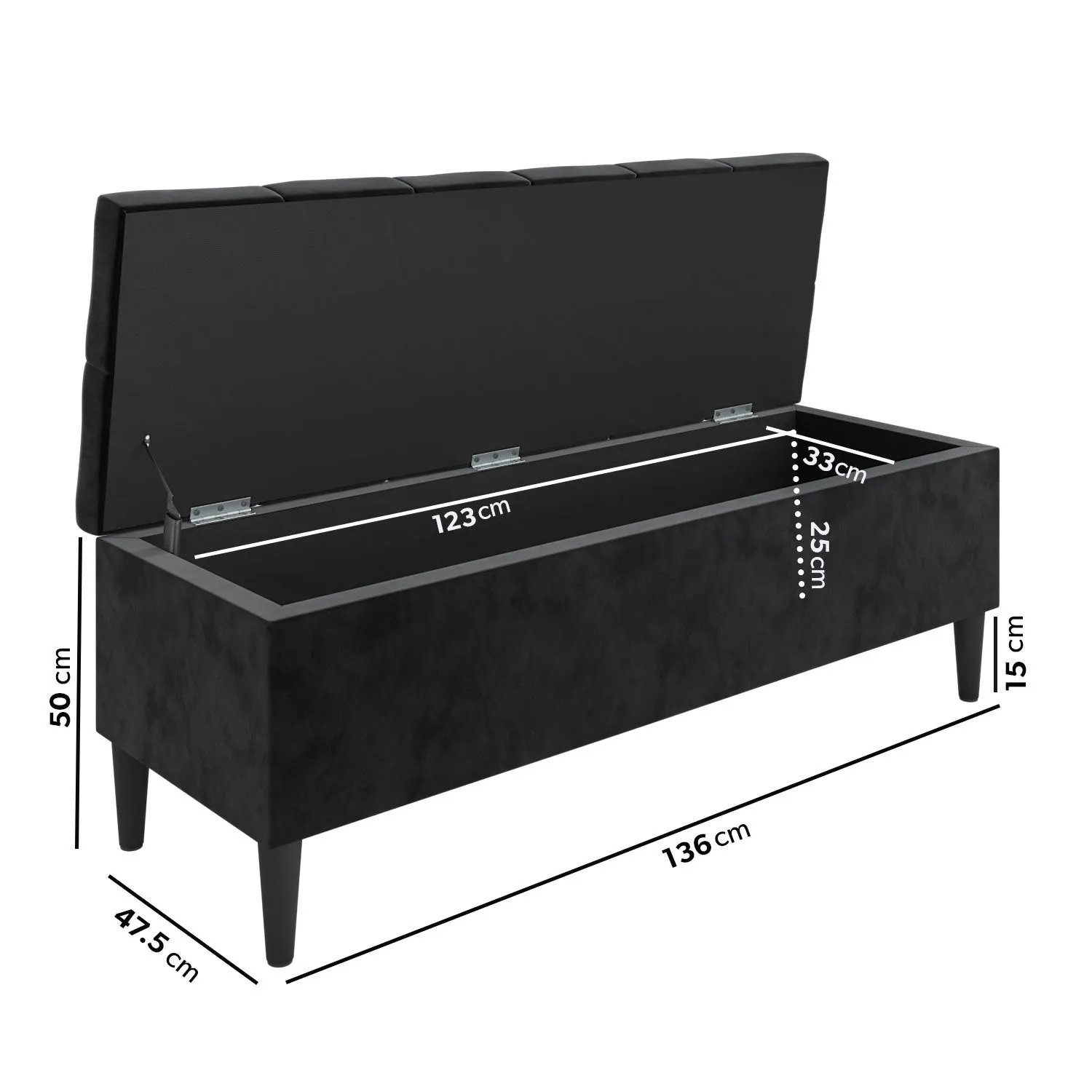 Storage Ottoman Bench - Black, Velvet