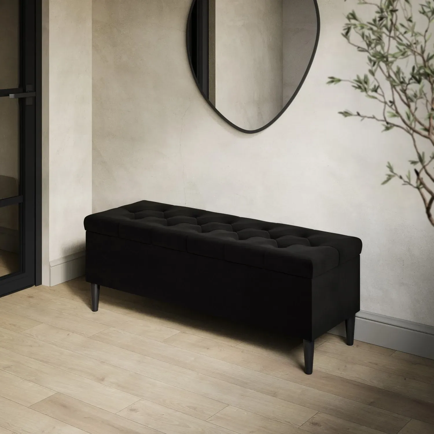 Storage Ottoman Bench - Black, Velvet