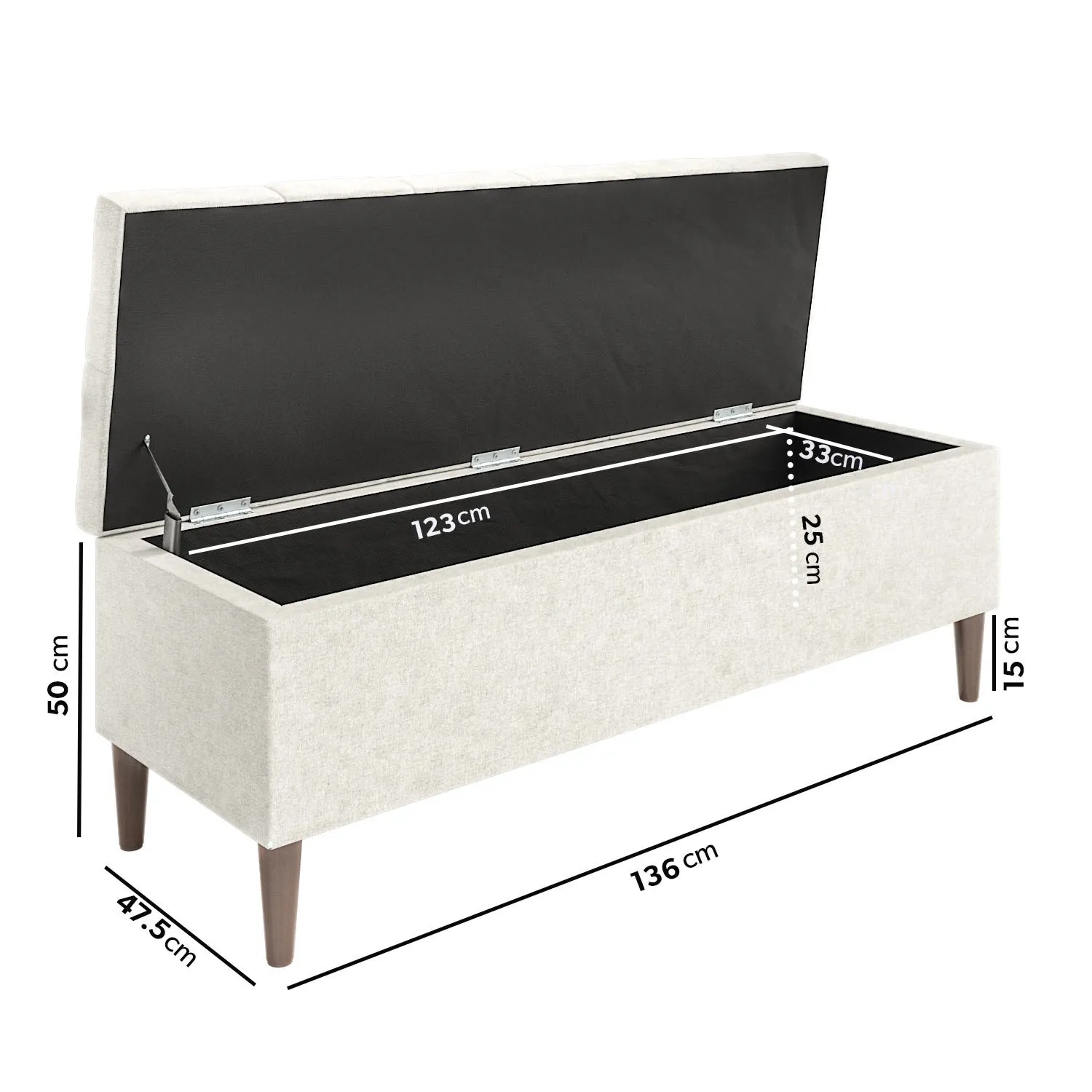 Storage Ottoman Bench - Cream, Fabric