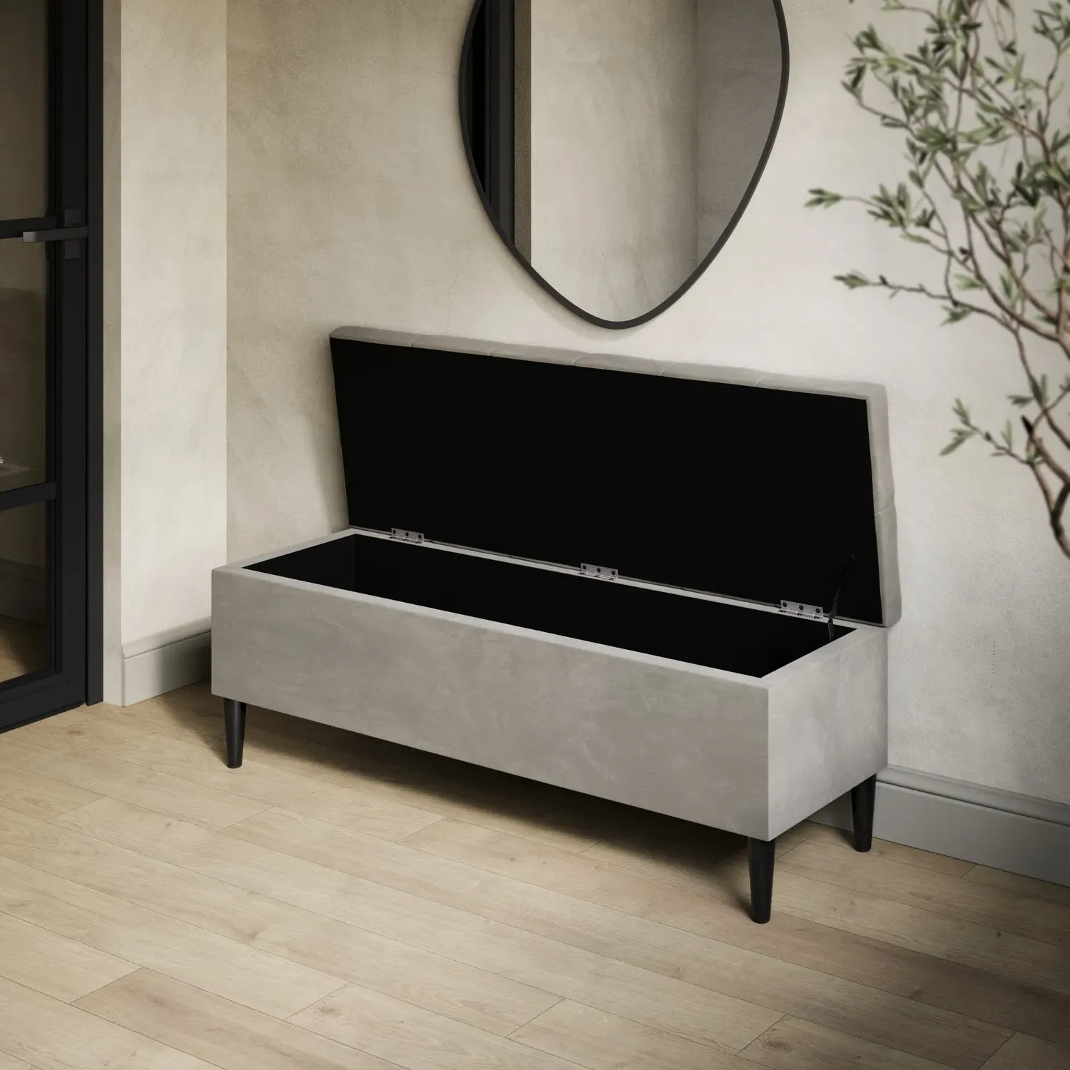 Storage Ottoman with Cushioned Top - Beige, Velvet