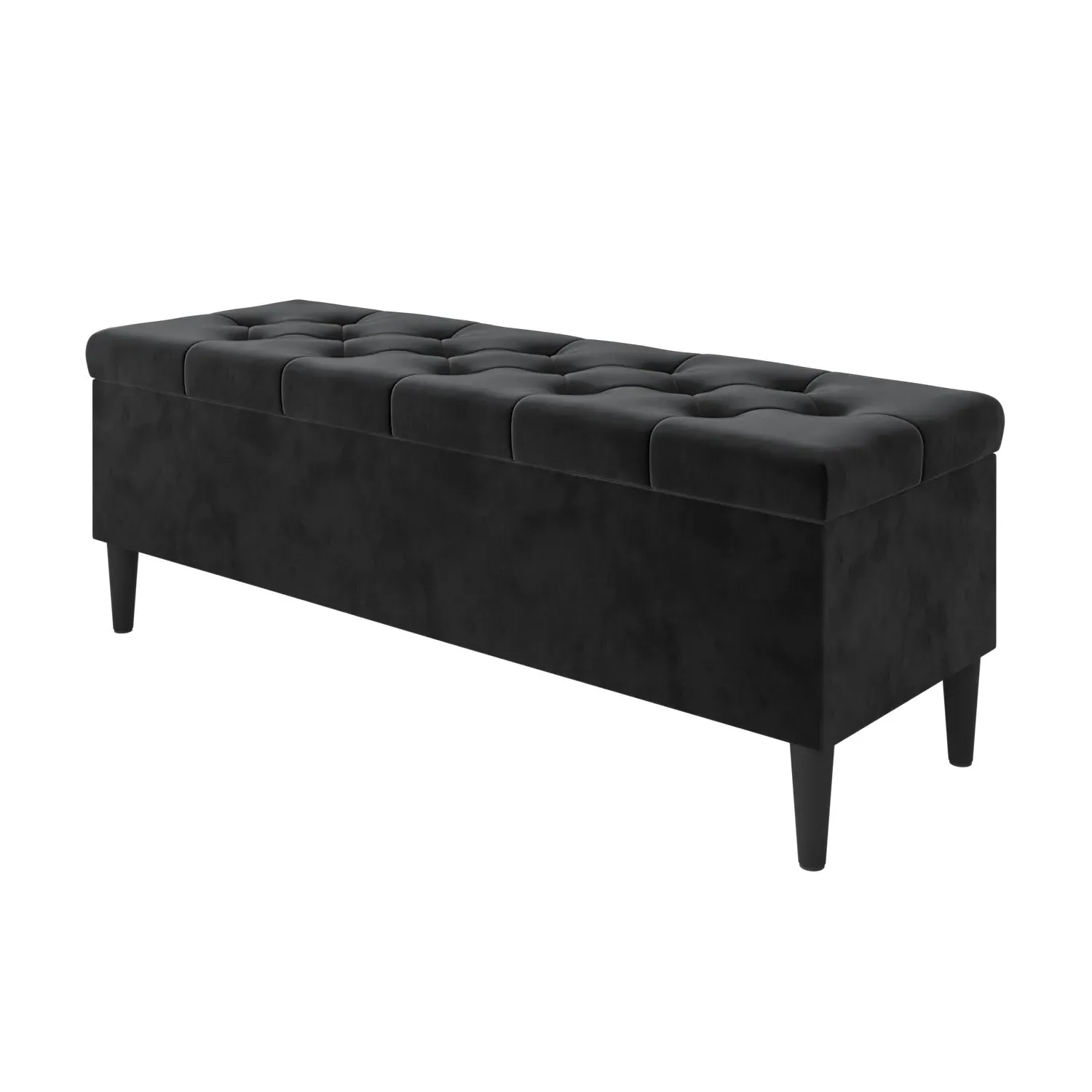 Storage Ottoman with Cushioned Top - Black, Velvet