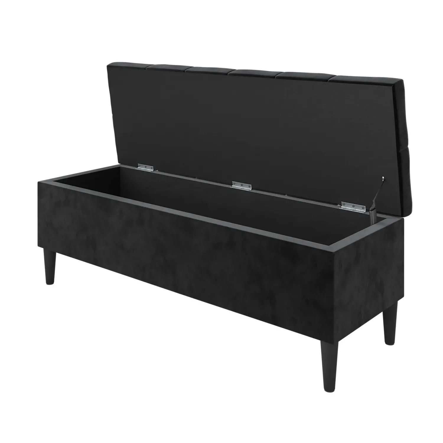 Storage Ottoman with Cushioned Top - Black, Velvet