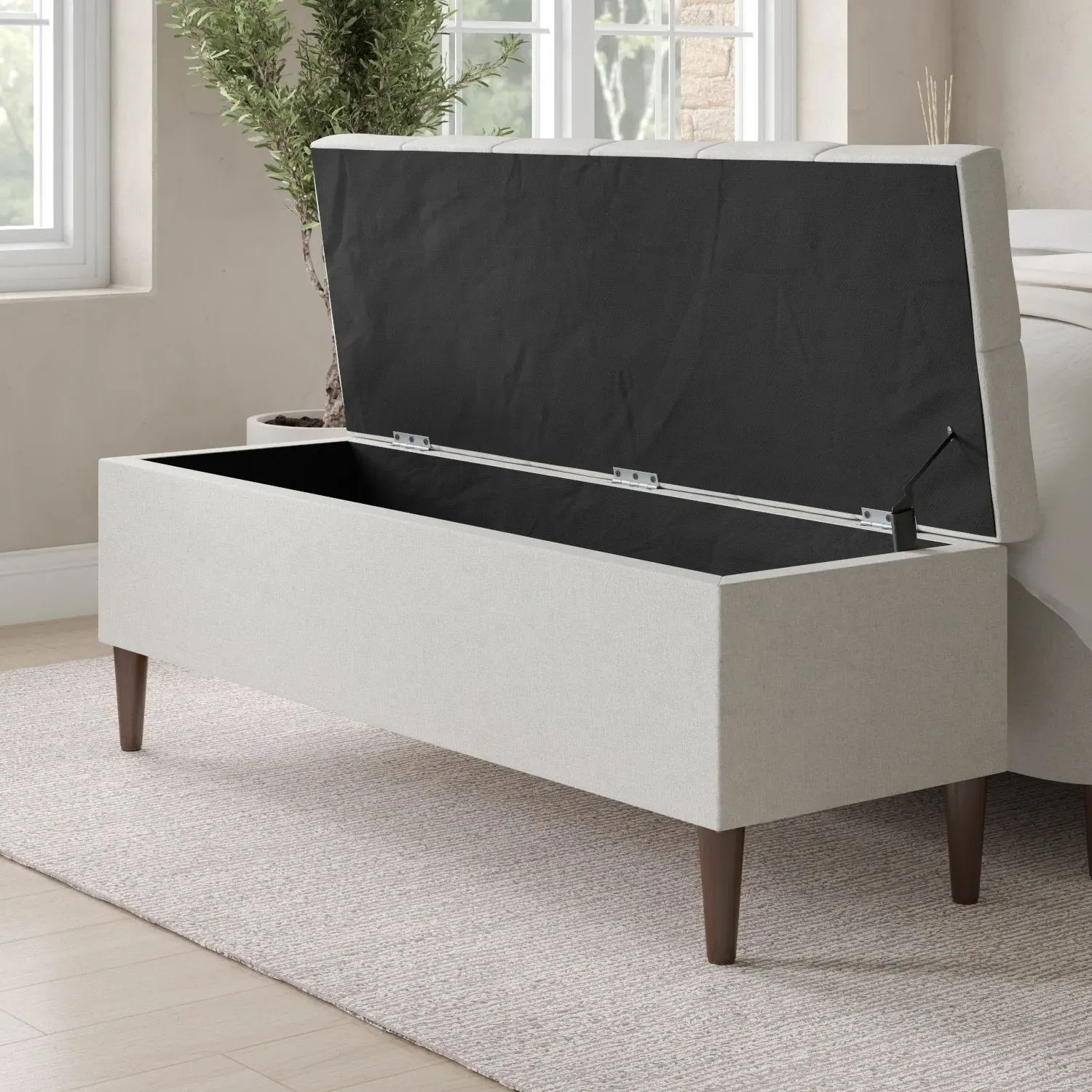 Storage Ottoman with Cushioned Top - Cream, Fabric