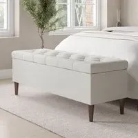 Storage Ottoman with Cushioned Top - Cream, Fabric