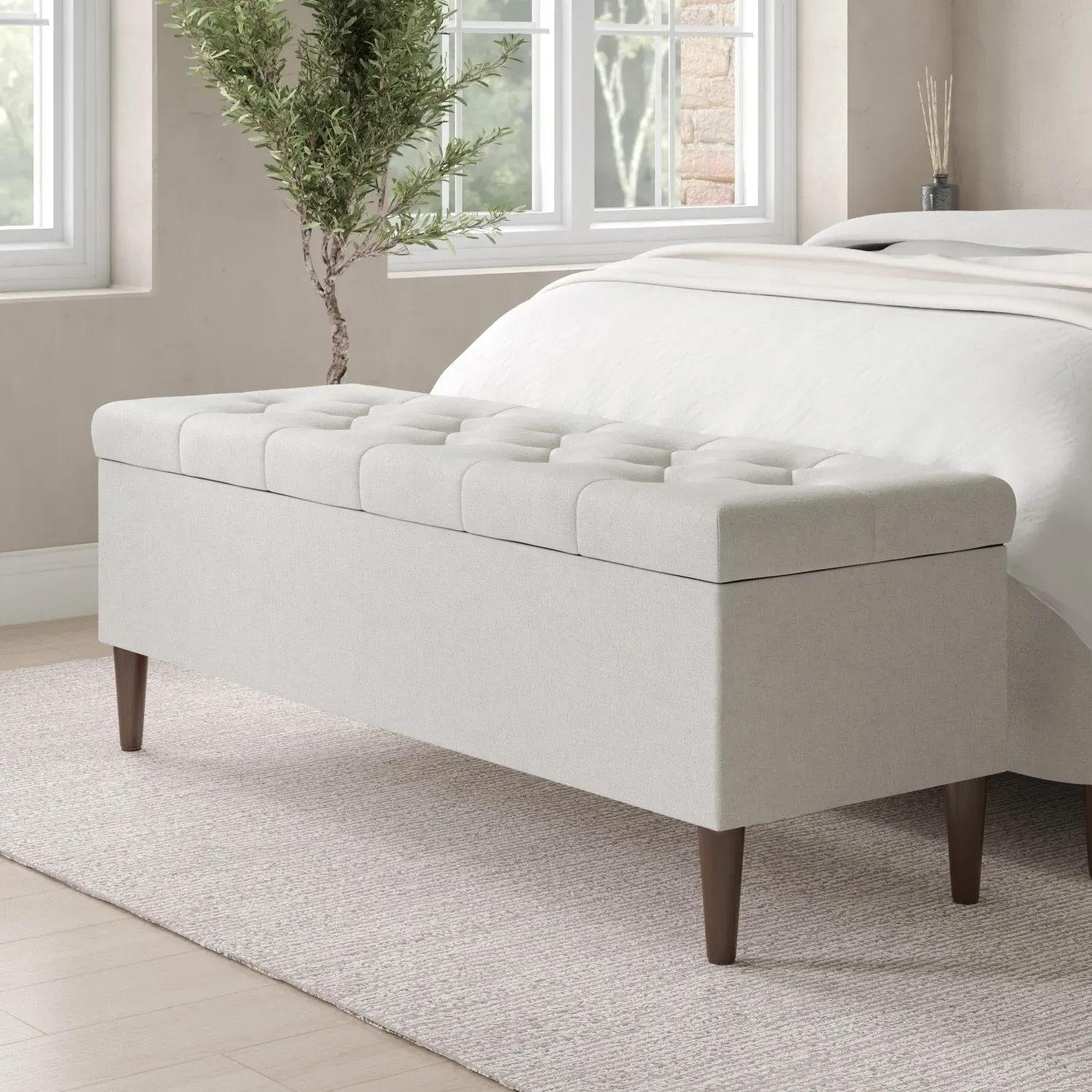 Storage Ottoman with Cushioned Top - Cream, Fabric image