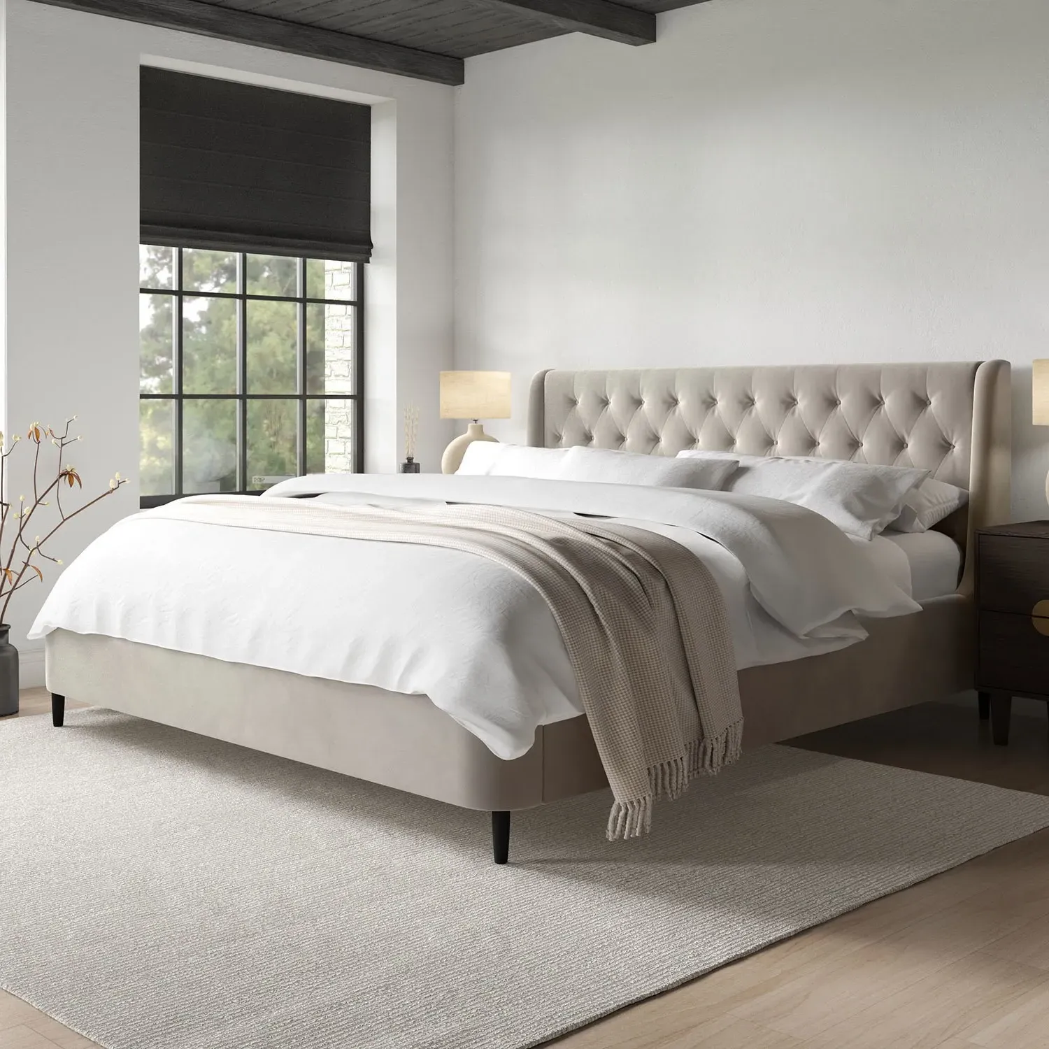 Super King Ottoman Bed with Storage - Beige, Velvet image