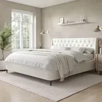 Super King Ottoman Bed with Storage - Cream, Fabric