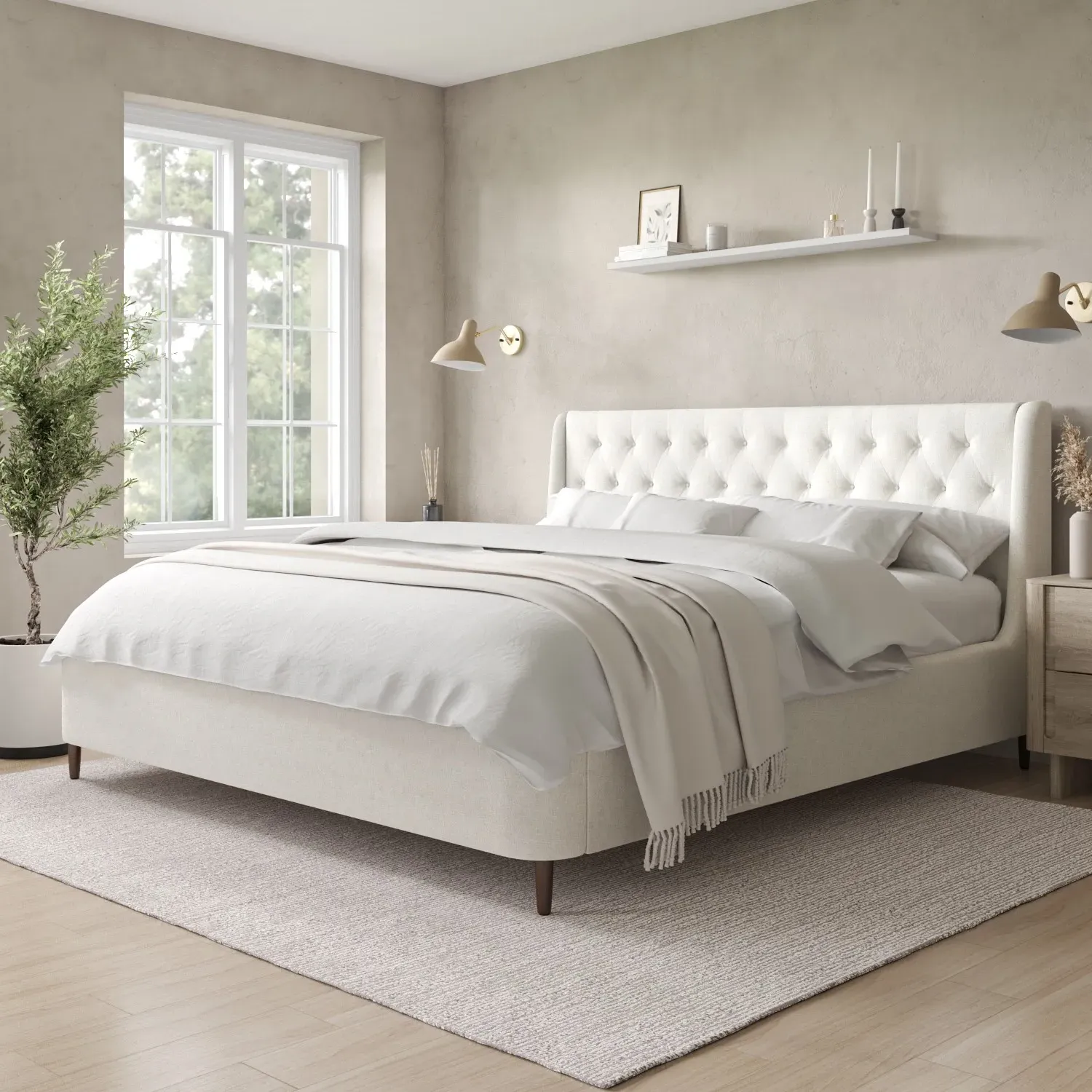 Super King Ottoman Bed with Storage - Cream, Fabric