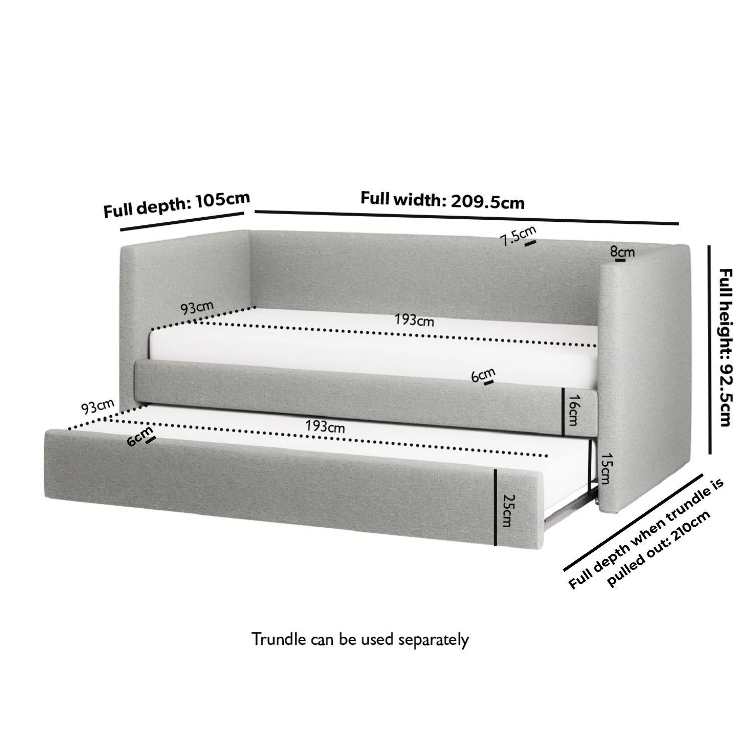 Single Day Bed with Pull Out Trundle - Grey