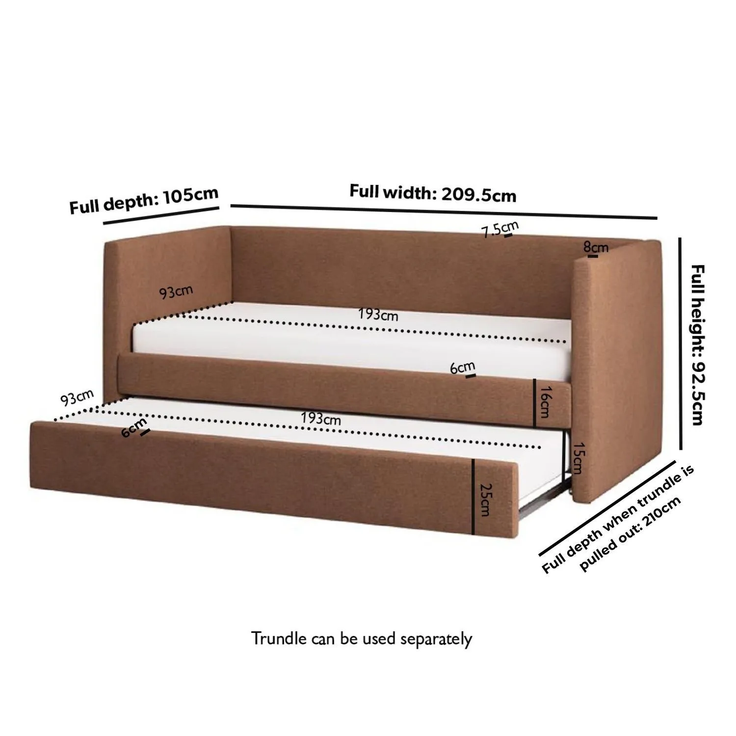 Single Day Bed with Pull Out Trundle - Orange, Chenille