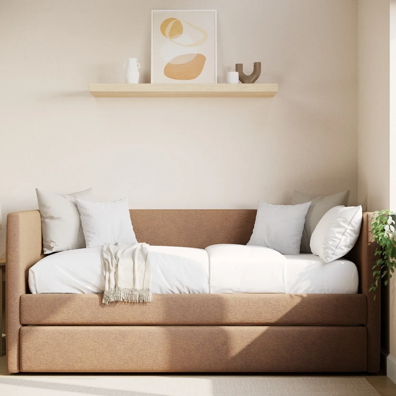 Single Day Bed with Pull Out Trundle - Orange, Chenille