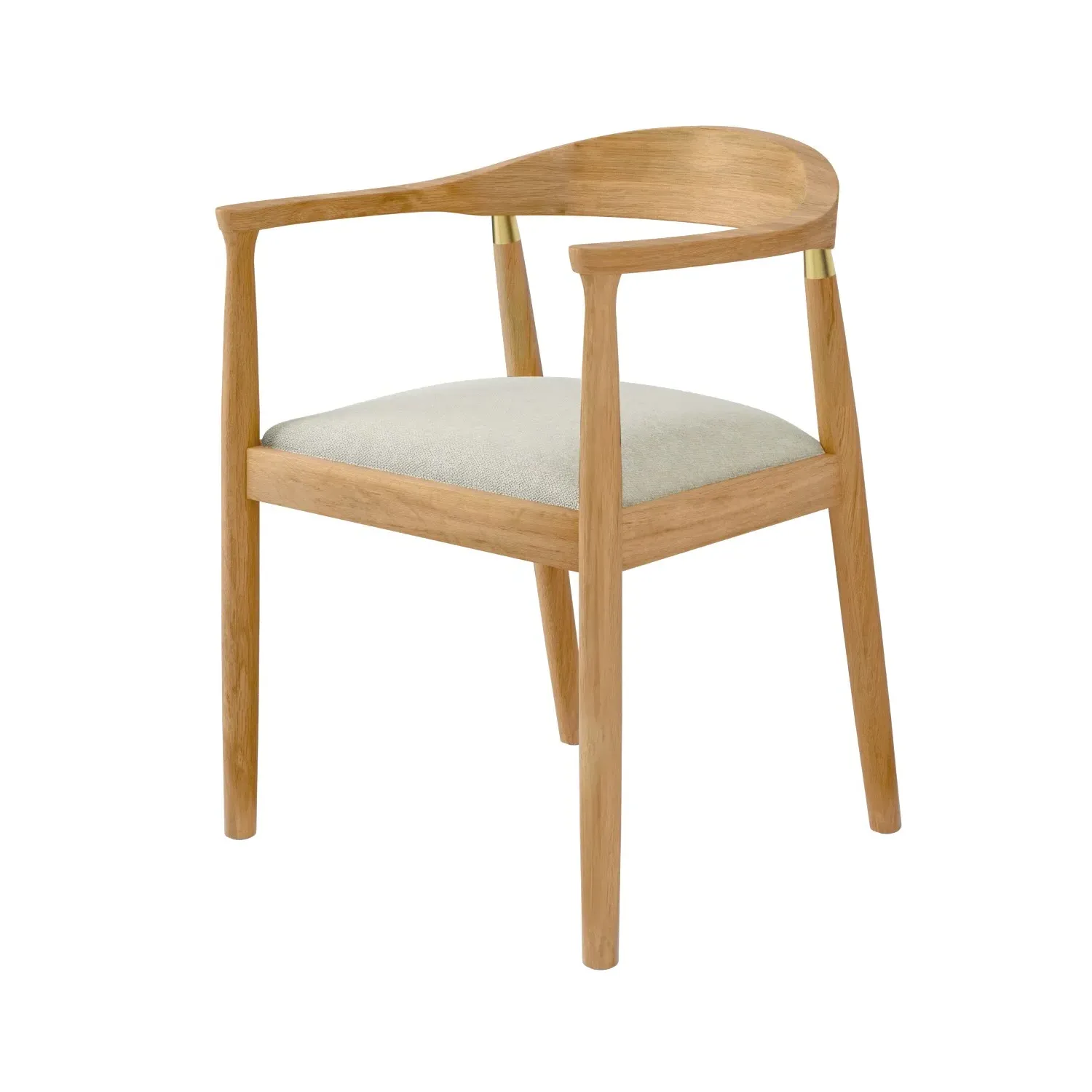 Carver Dining Chair with Brass Detail - Brown, Oak