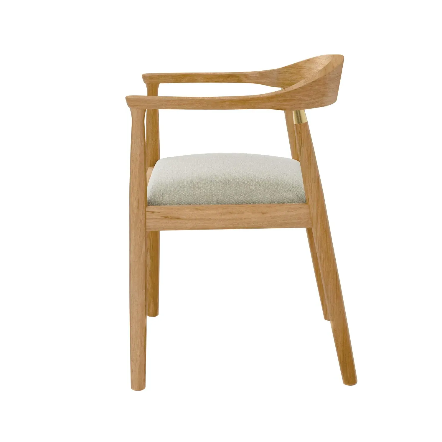 Carver Dining Chair with Brass Detail - Brown, Oak