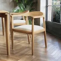 Carver Dining Chair with Brass Detail - Brown, Oak
