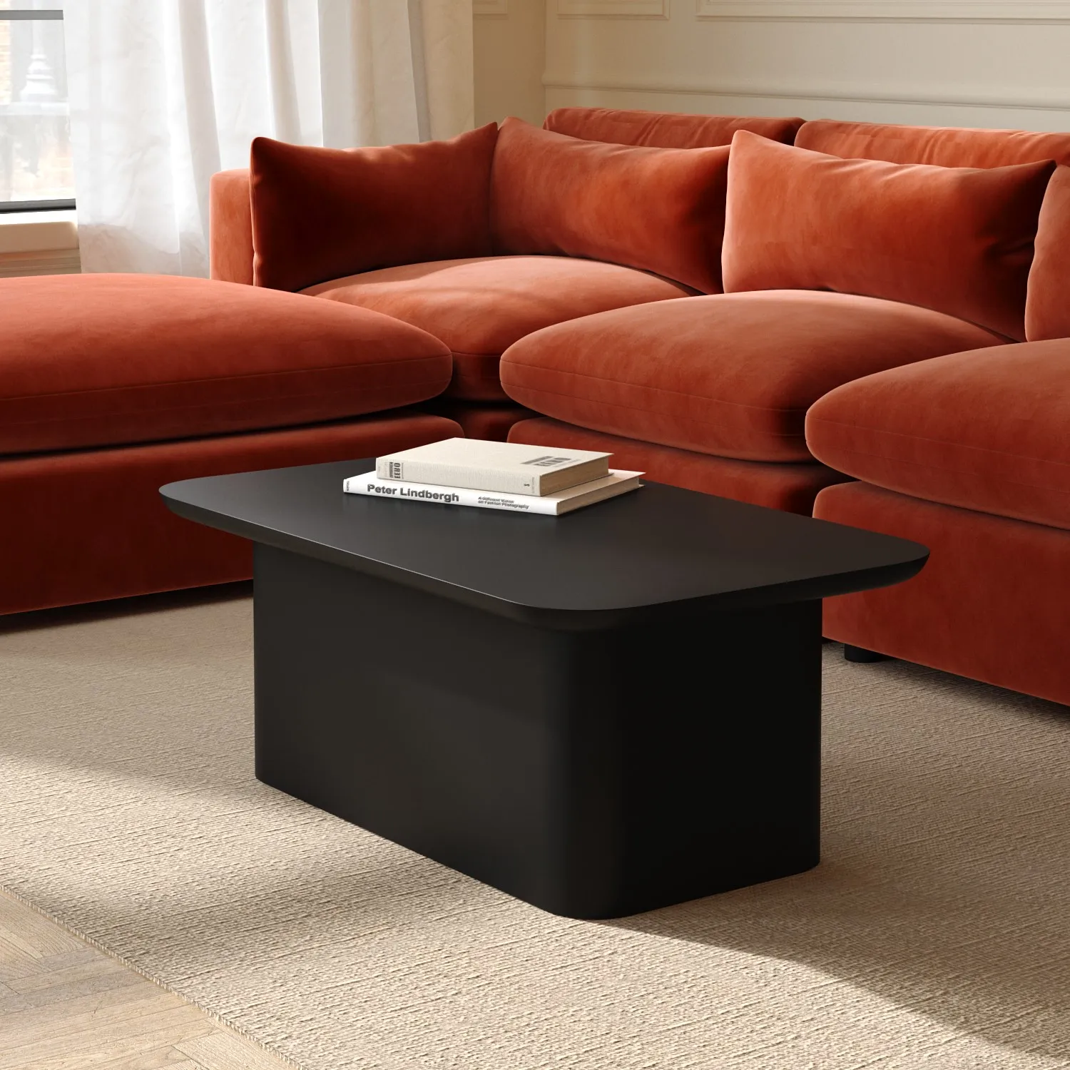 Rectangular Coffee Table with Storage - Black, Wood