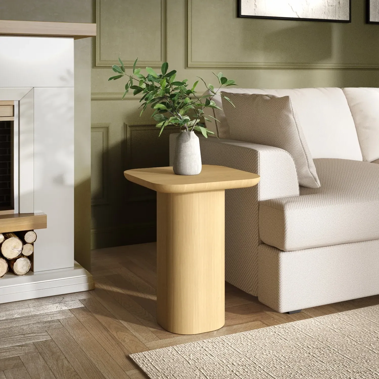 Square Pedestal Side Table - Brown, Oak image