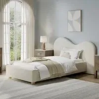 Single Ottoman Bed with Curved Headboard - Cream