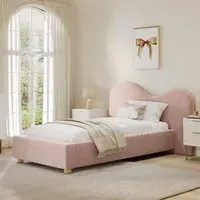 Single Ottoman Bed with Curved Headboard - Pink, Velvet