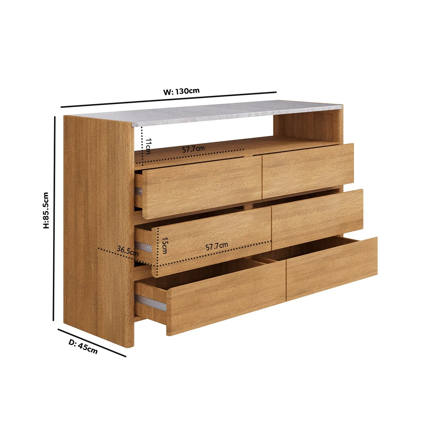 6-Drawer Chest with Marble Top - Wood, Acacia