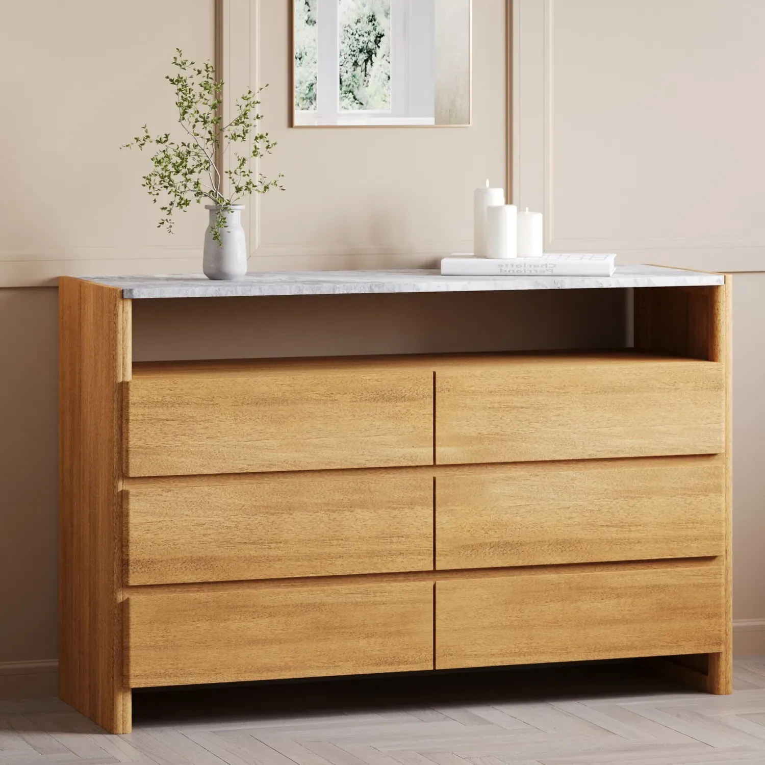 6-Drawer Chest with Marble Top - Wood, Acacia image
