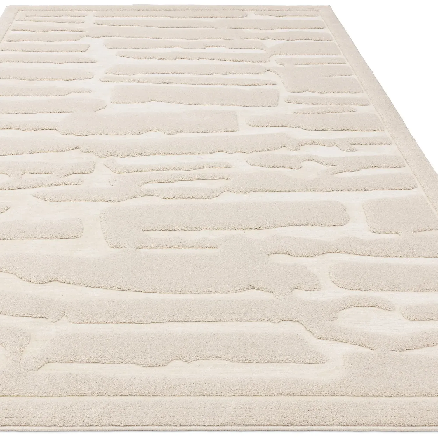 Abstract Rug with 3D Pattern - Cream, Polyester