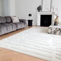 Abstract Rug with 3D Pattern - Cream, Polyester
