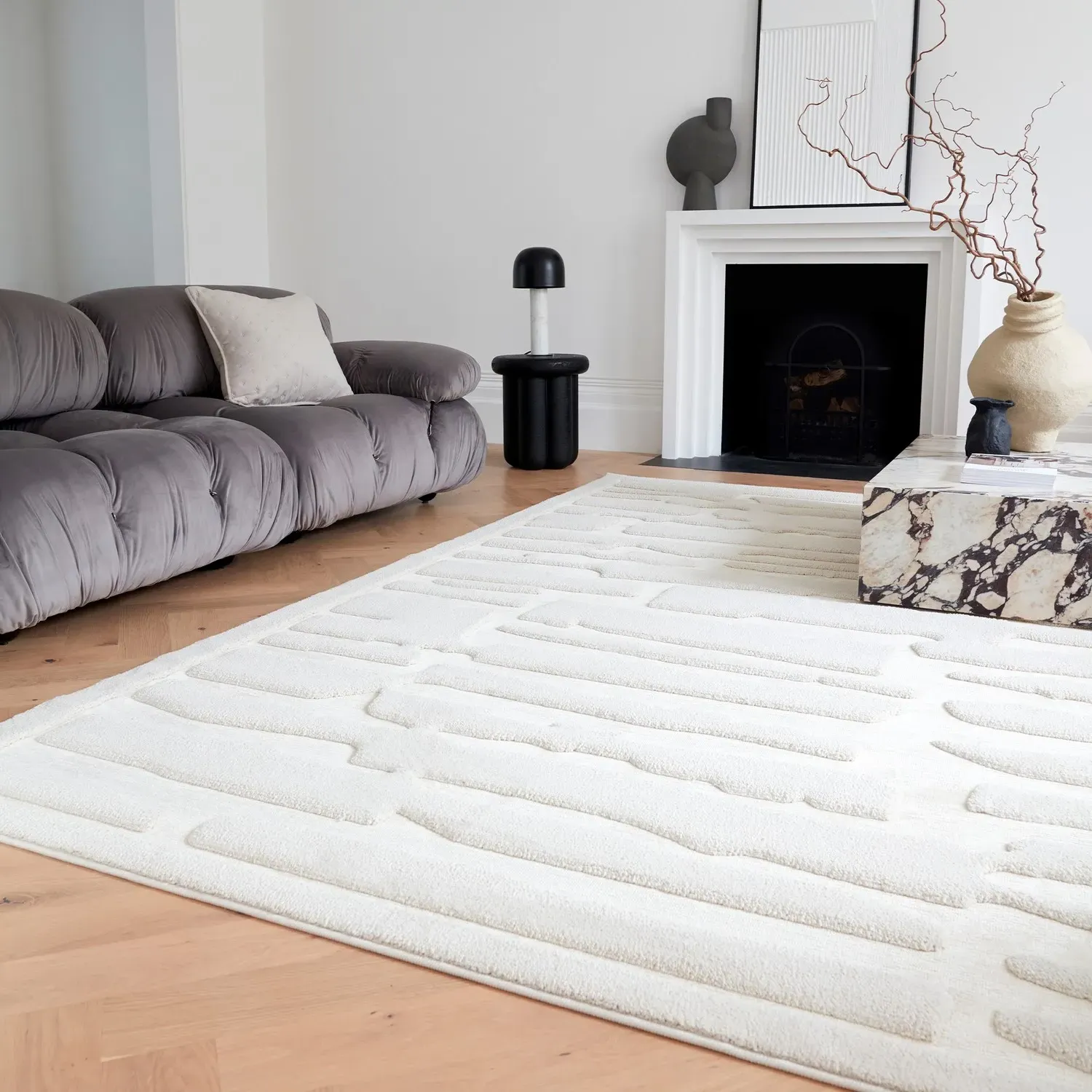 Abstract Rug with 3D Pattern - Cream, Polyester image