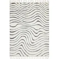 Abstract Rug with Fringed Edging - Cream, Polypropylene