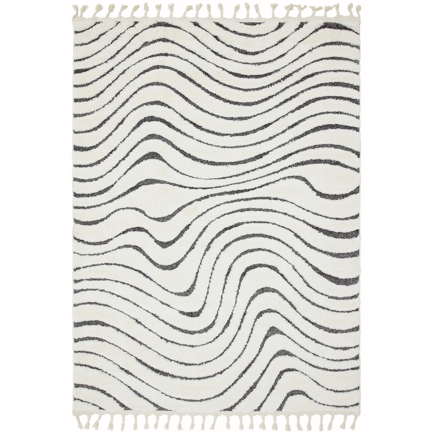 Abstract Rug with Fringed Edging - Cream, Polypropylene image