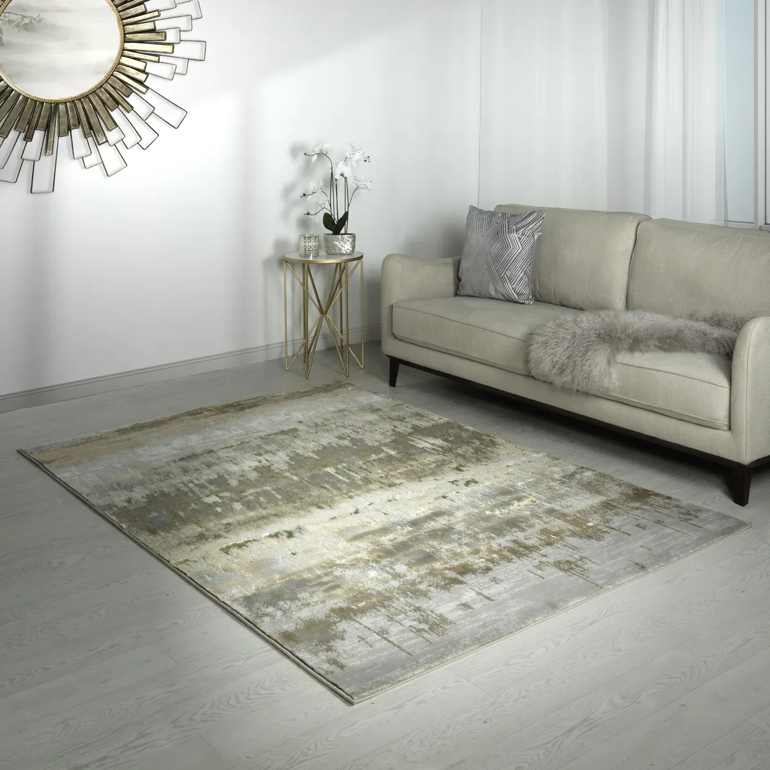 Abstract Rug with Metallic Accents - Beige