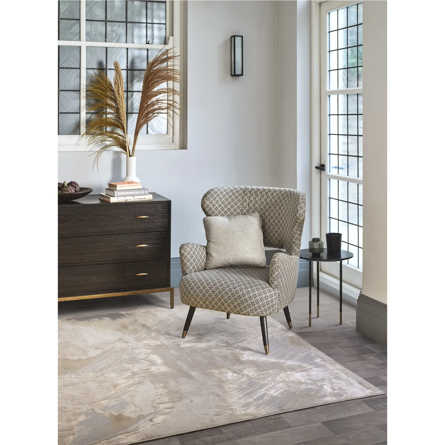 Abstract Rug with Metallic Design - Beige image