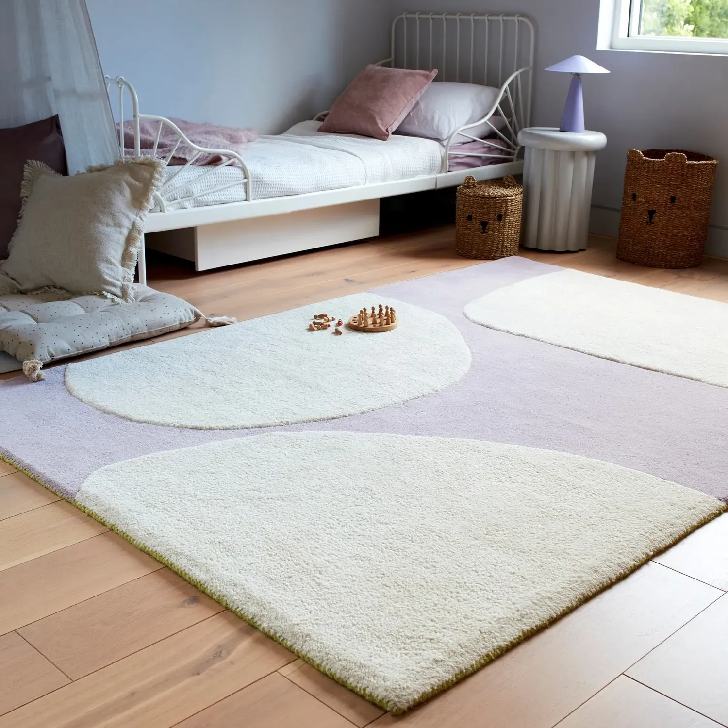 Abstract Rug with Pebble Design - Pink, Wool