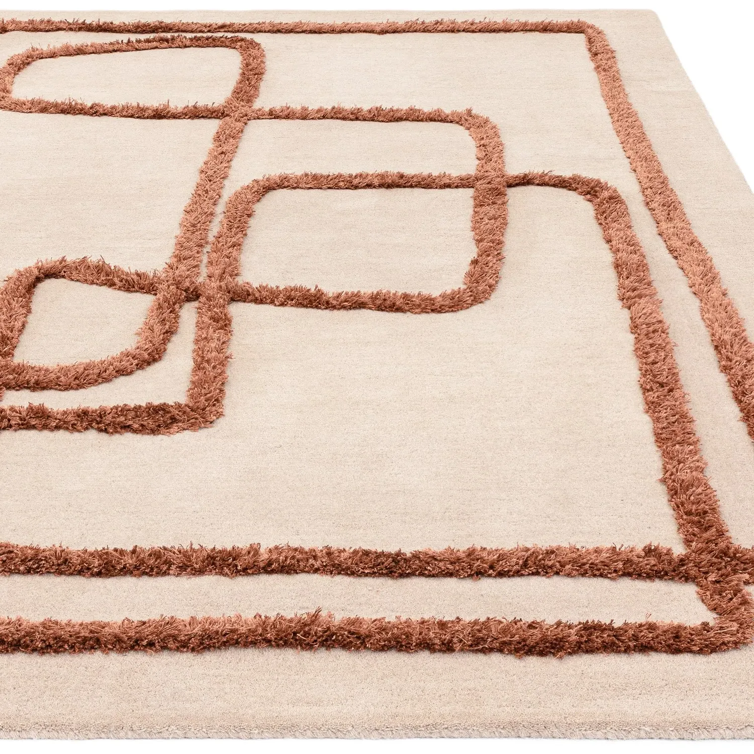 Abstract Rug with Raised Accents - Copper, Wool