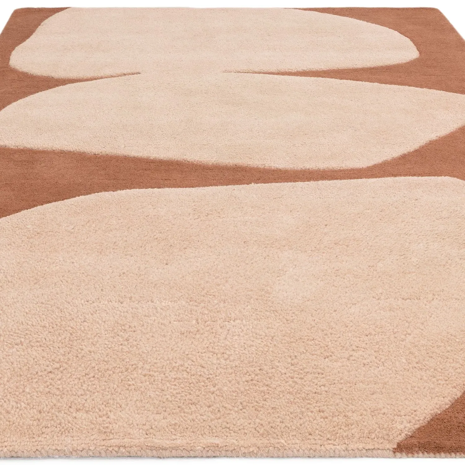 Abstract Rug with Sculpted Design - Orange, Wool