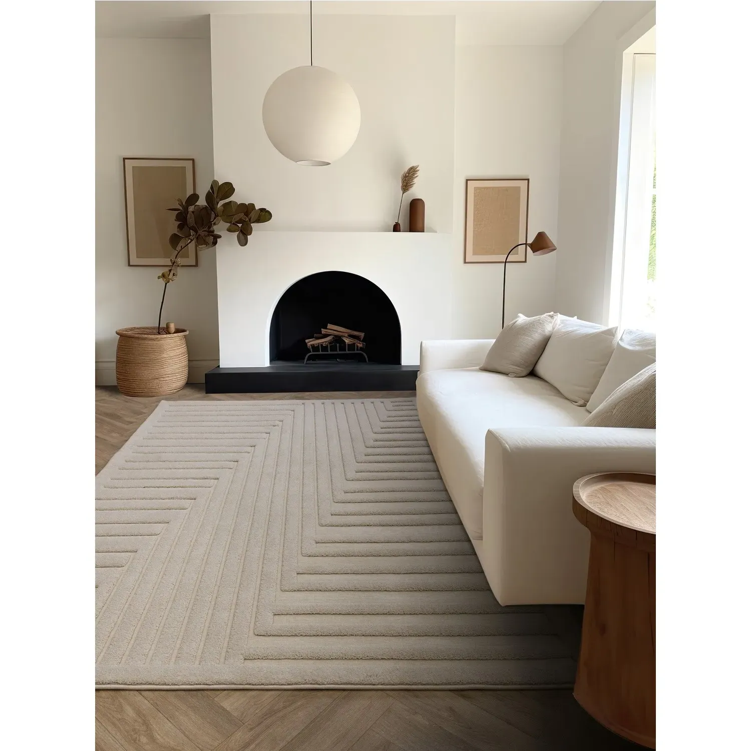 Geometric Rug with 3D Pattern - Cream, Polyester