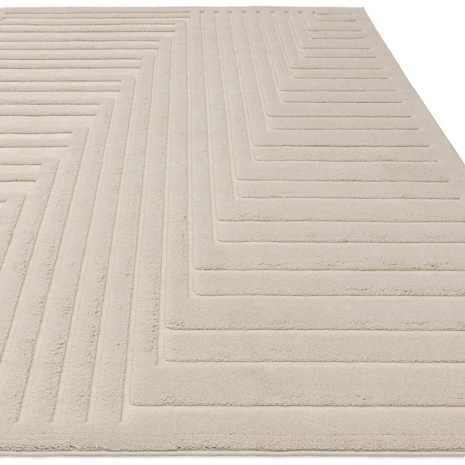Geometric Rug with 3D Pattern - Cream, Polyester