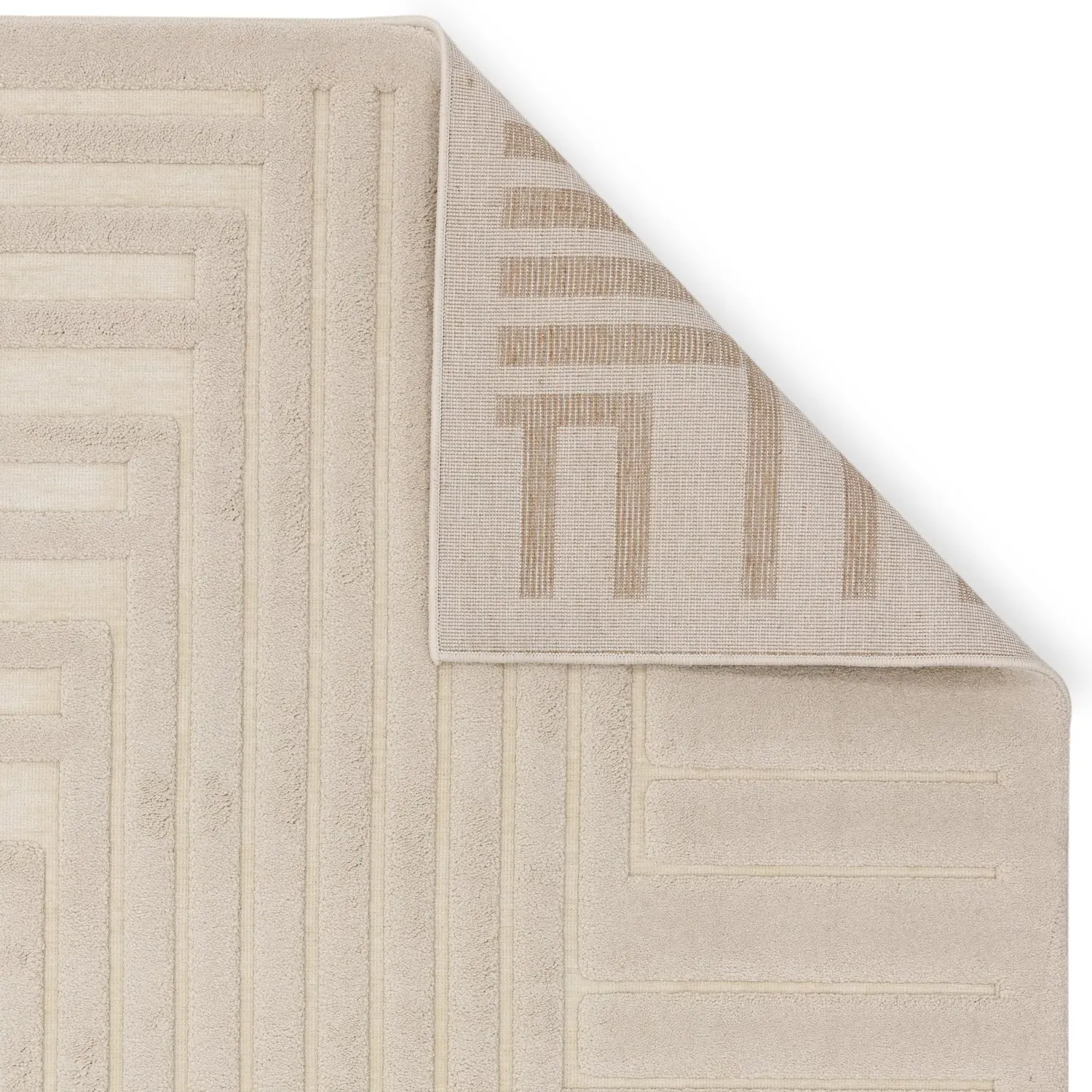 Geometric Rug with 3D Pattern - Cream, Polyester