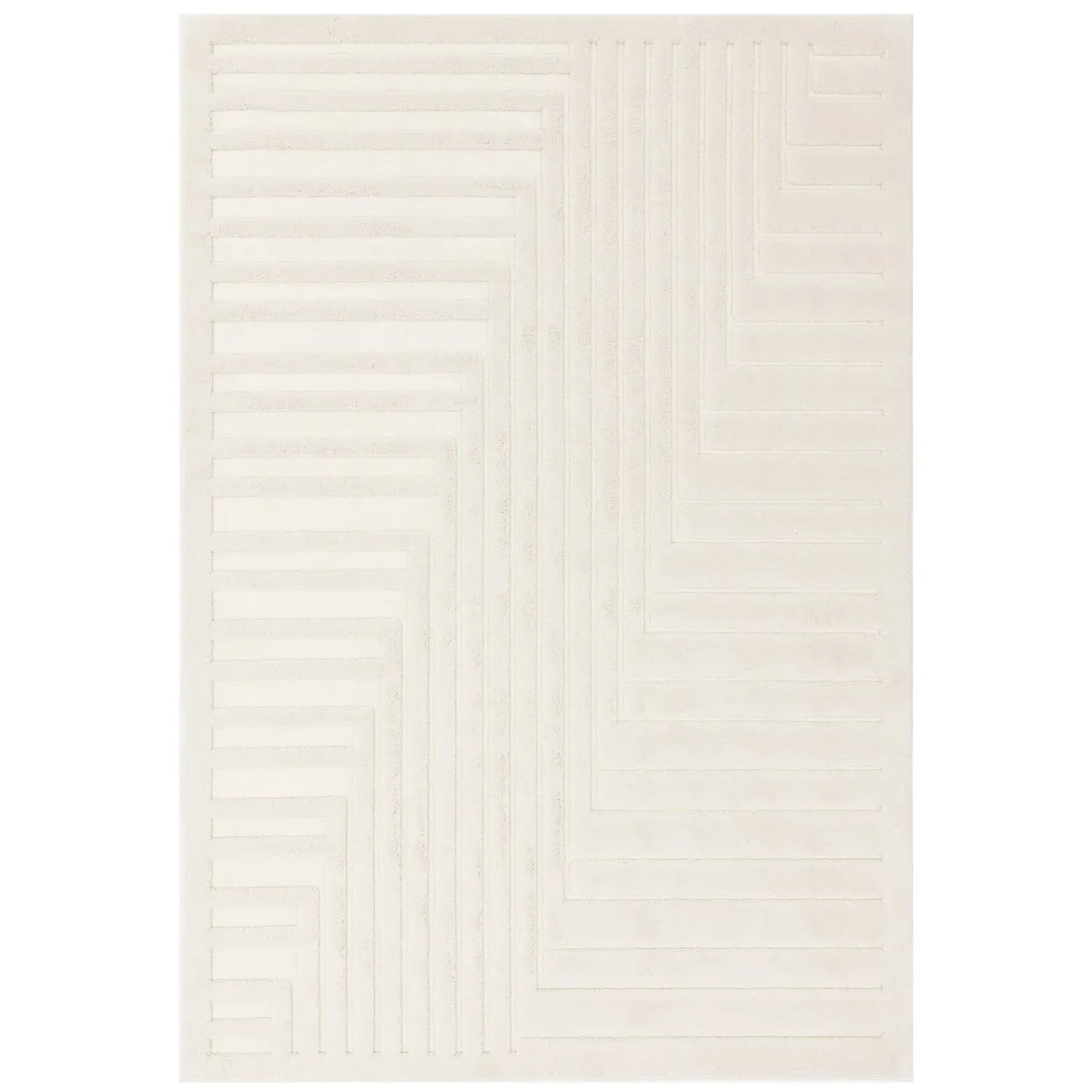 Geometric Rug with 3D Pattern - Cream, Polyester image