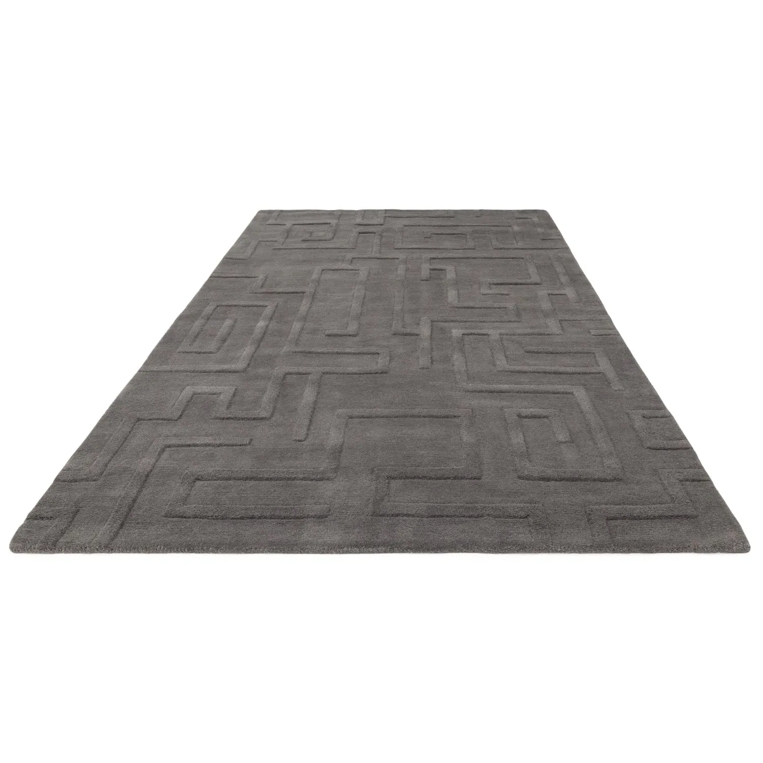 Hand Carved Geometric Rug - Grey, Wool