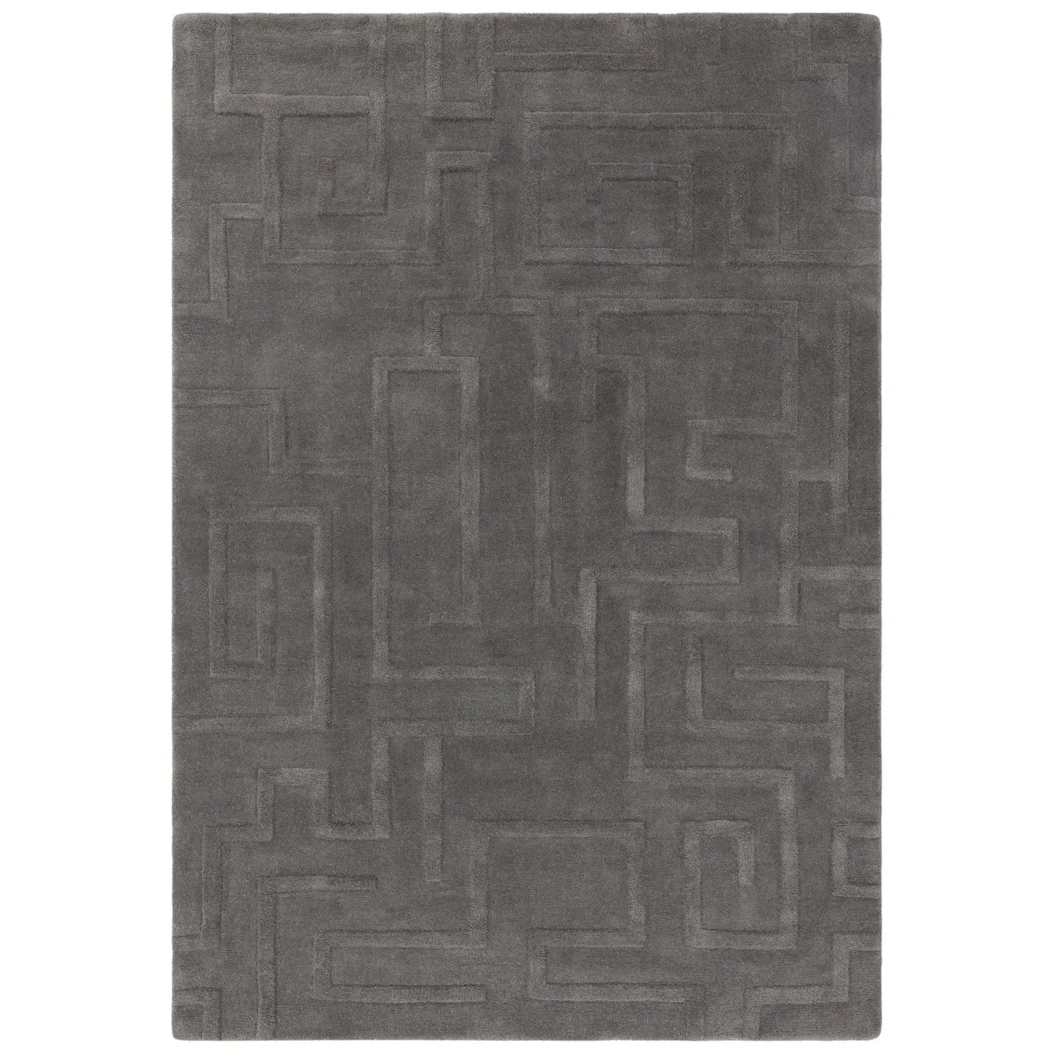 Hand Carved Geometric Rug - Grey, Wool image