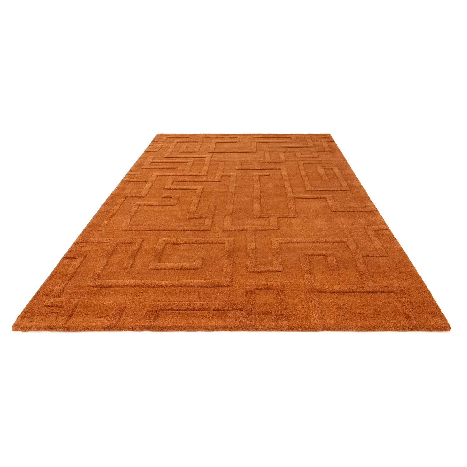 Hand Carved Geometric Rug - Orange, Wool