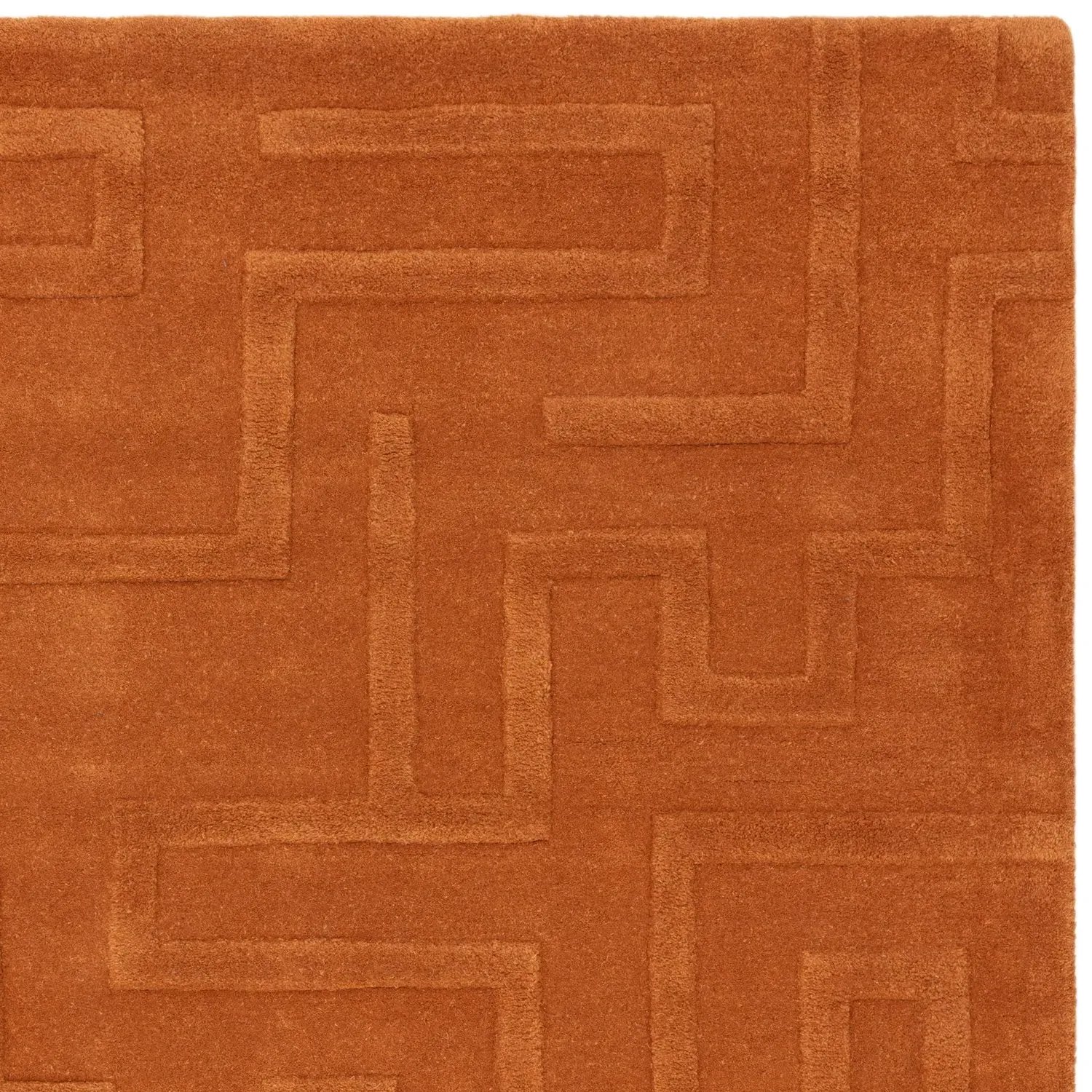 Hand Carved Geometric Rug - Orange, Wool