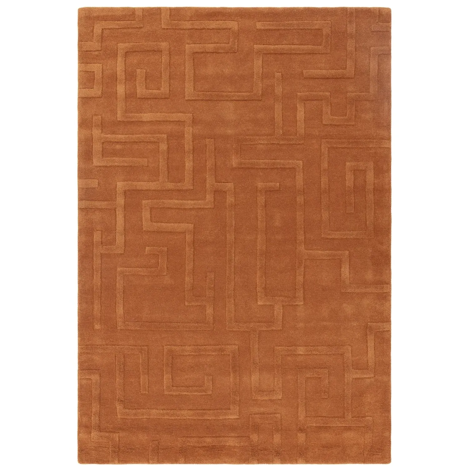 Hand Carved Geometric Rug - Orange, Wool image