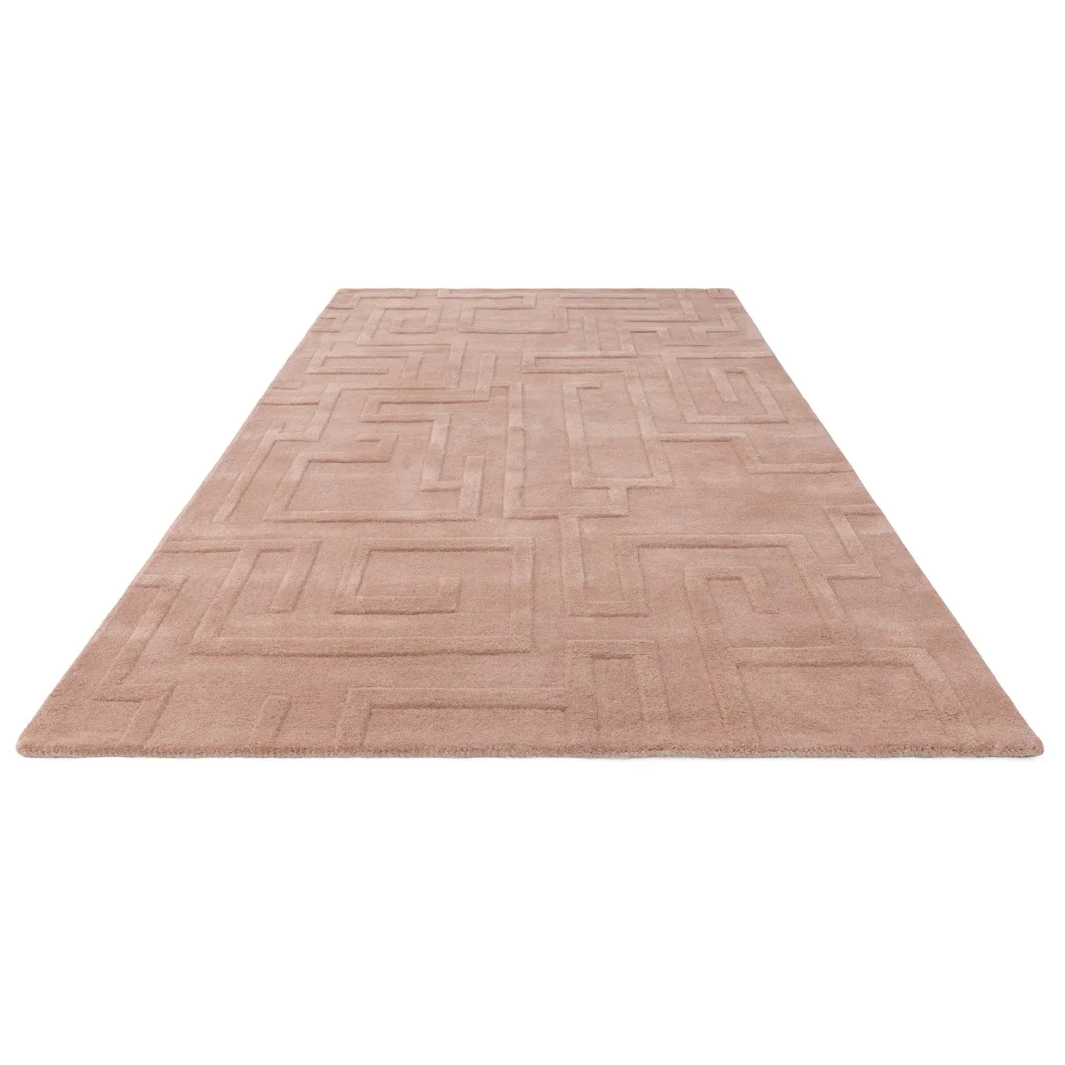 Hand Carved Geometric Rug - Pink, Wool