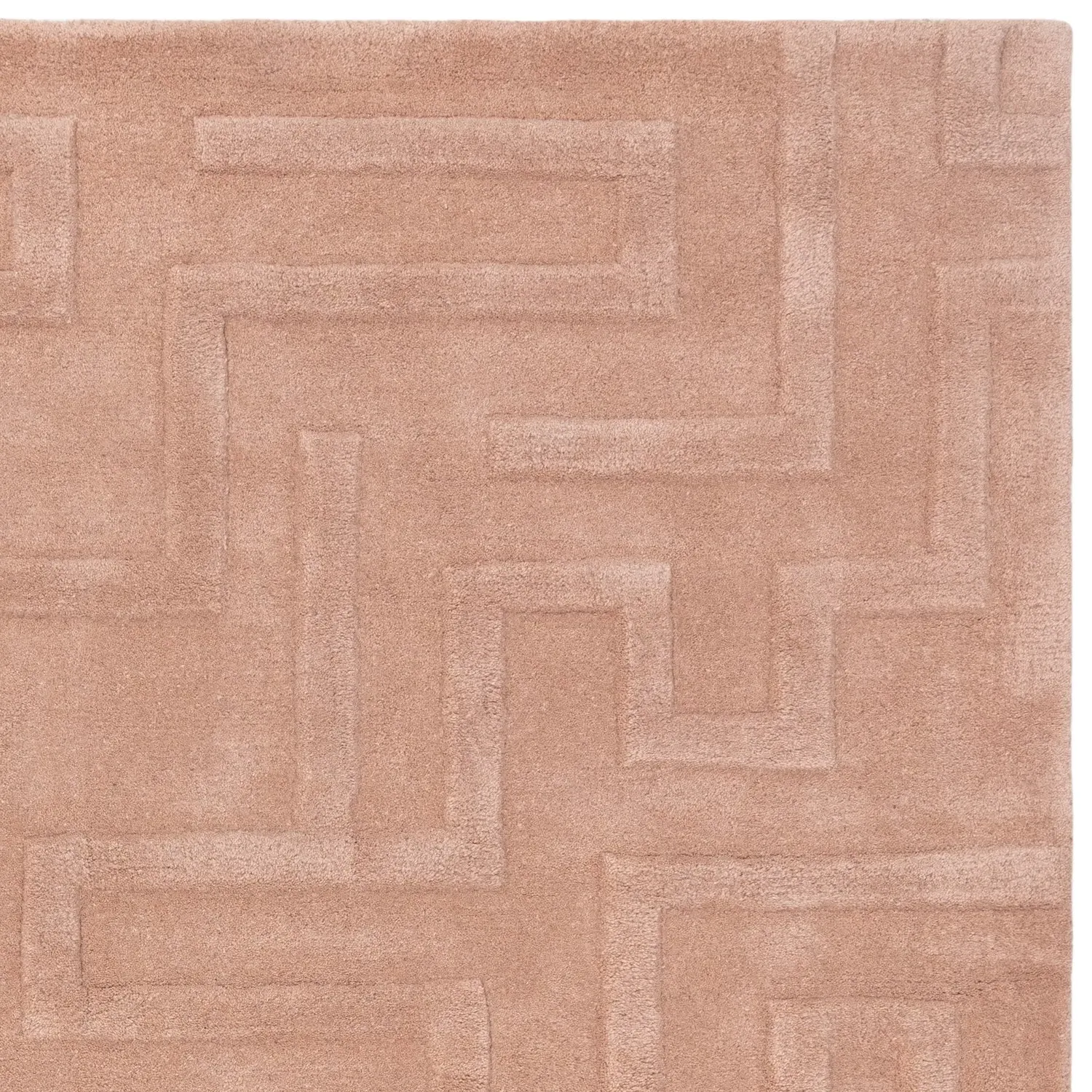 Hand Carved Geometric Rug - Pink, Wool