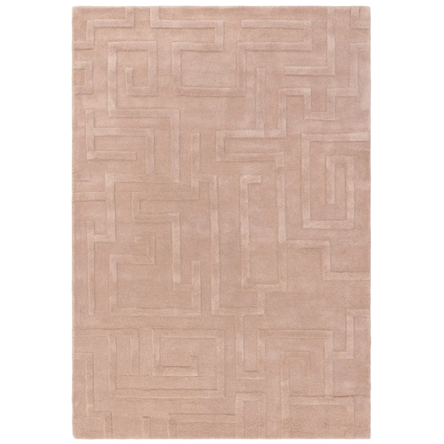 Hand Carved Geometric Rug - Pink, Wool image
